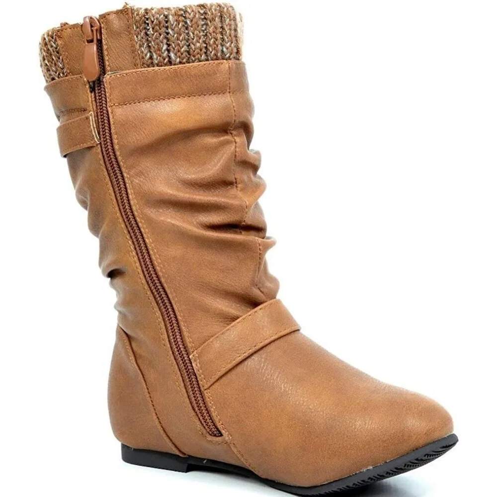⚡Girl's Camel Faux Fur Lined Knee High Winter Comfort Riding Boots For Toddler
